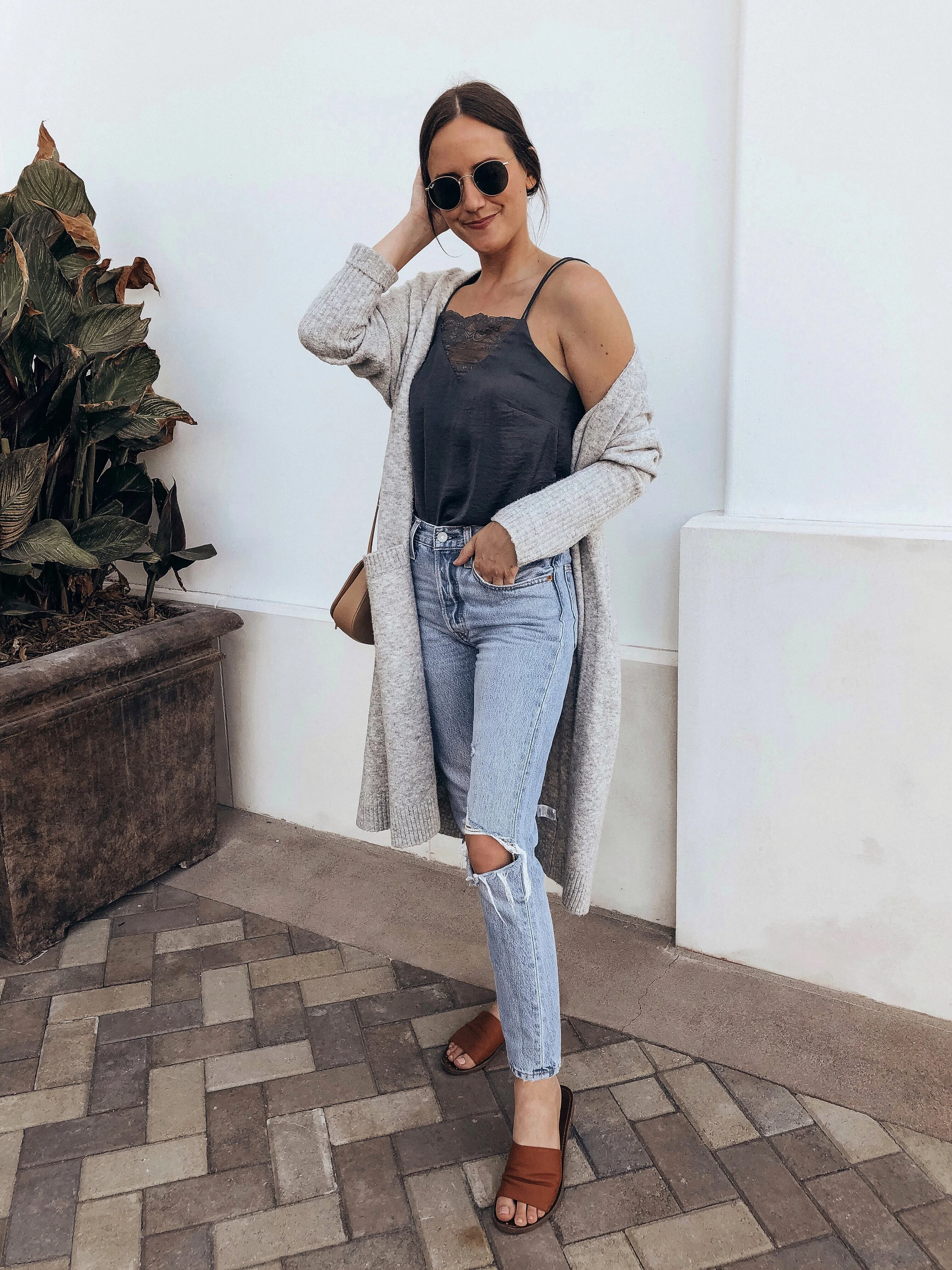 Navy Lace Cami and Grey Cardigan — Tyler Harless